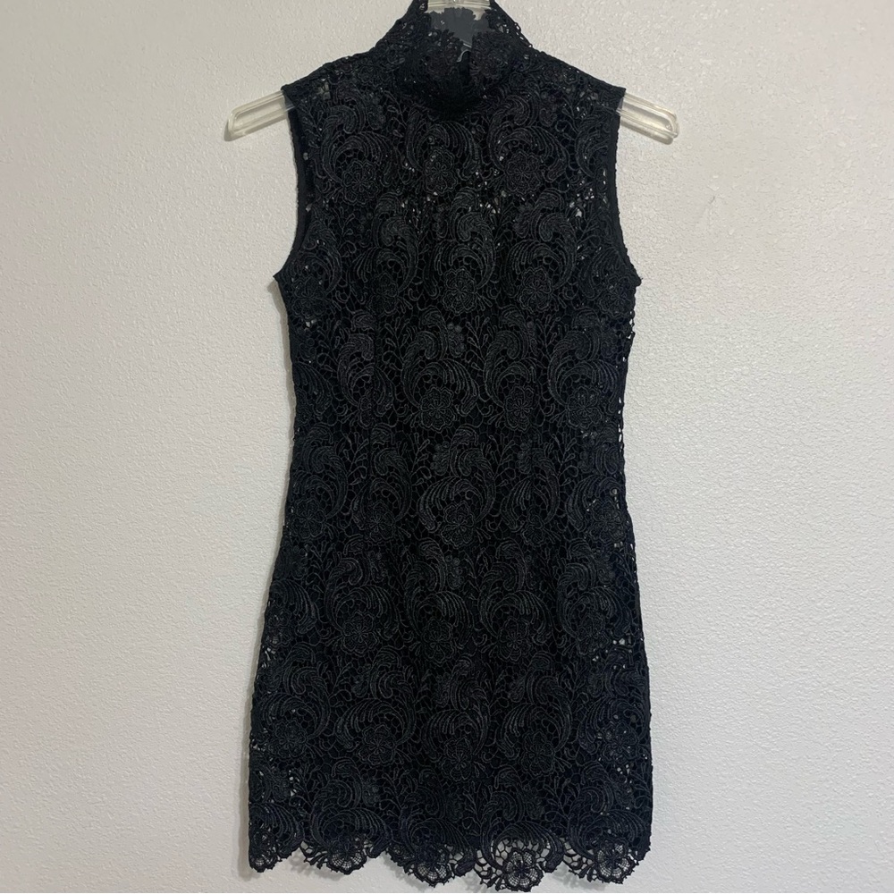 Blaque Label Lace Little Black Cocktail Dress Sleeveless High Neck Size Medium